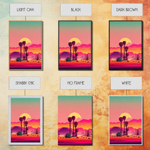 Carregar imagem no visualizador da galeria, 3 Piece Framed Canvas Wall Art, Synthwave / Vaporwave Sunset, Palme Trees and Cactus, Mid Century Modern Home Artwork Boho Decor for Bedroom