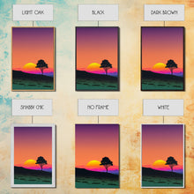 Carregar imagem no visualizador da galeria, A Lone Tree in a Texas Field At Sunset, Retro Style MCM Art, Framed Canvas Print, Trendy Wall Prints, Landscape and Sunset Outrun Art