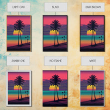 Carregar imagem no visualizador da galeria, Framed Canvas Print | Synthwave Sunset with Palm Trees | Home Decor | Ready to Hang | Retro Style Decor
