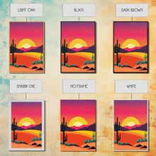 Carregar imagem no visualizador da galeria, Framed Canvas Art | Sunset Desert Landscape | Pop Art Style | UV-Resistant Coating | Hand-Stretched | 1.5" Thick Wooden Frame