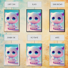 Load image into Gallery viewer, Cute Kawaii Kitten, Anime Style Art, Framed Canvas Print, Framed Art, Cat Portrait, Cartoon Cat