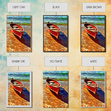 Carregar imagem no visualizador da galeria, Abandoned Canoe On The Lake, Framed Canvas Print, Oil Painting Style, Abstract Wall Art, Lakehouse Wall Decor, Boho Art