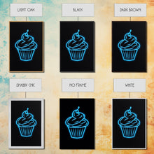 Load image into Gallery viewer, Blue Neon Lights Cupcake Wall Decor, Kitchen Wall Art, Glowing Art, Minimalist Print, Wall Decor, Canvas Print, Wall Art, Framed Canvas