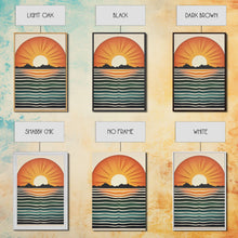 Load image into Gallery viewer, Sunset Sunrise Boho Wall Decor, Framed Canvas Print Or Poster, Sunset Framed Wall Hanging, Minimalist Art Deco Retro Wall Art