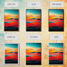Load image into Gallery viewer, Art deco style clouds and sunset, midcentury modern art, canvas print, unique colorful wall art