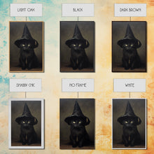 Carregar imagem no visualizador da galeria, Cute Witch's Familiar Cat Halloween Art, Cat Witch, Cat Painting, Cute Cat Print, Halloween Decor, Black Cat Print, Framed Canvas / Canvas
