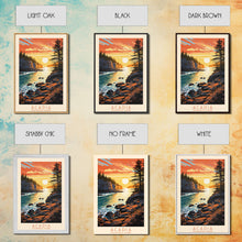 Carregar imagem no visualizador da galeria, Acadia National Park, Framed Wall Art Canvas Print, Travel Poster, Travel Art, Roadtrip Decor, Cool Wall Art, Retro State Park Art