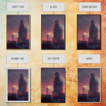 Load image into Gallery viewer, Cyberpunk City, Night City Watercolor, Videogame Concept Art, Watercolor Of a Cyberpunk City 3 Piece Wall Art, Ready To Hang Canvas Print