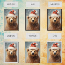 Load image into Gallery viewer, Cute Christmas Bear In A Santa Hat, Framed Canvas Print, Christmas Art, Christmas Decor, Christmas Art Print, Christmas Wall Art