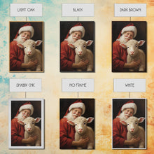 Carregar imagem no visualizador da galeria, Farmhouse Christmas Decor, Santa And A Little Sheep, Framed Canvas Print, Christmas Wall Art, Xmas Art, Christmas Art Print, Santa Decor