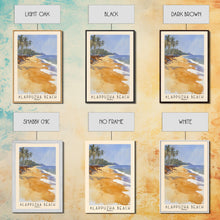 Load image into Gallery viewer, Alappuzha Beach, India Watercolor Print, Vacation Gift, India Wall Art, Beach Painting, Beach Decor, Large Wall Art, Wood Frame Art