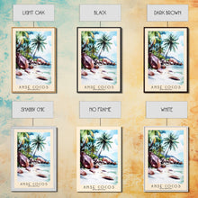 Load image into Gallery viewer, Anse Cocos, Seychelles Watercolor Beach Print, Vacation Gift, Seychelles Wall Art, Beach Painting, Beach Decor, Beach Painting