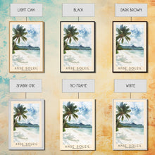 Load image into Gallery viewer, Anse Soleil, Seychelles Watercolor Beach Print, Vacation Gift, Seychelles Wall Art, Framed Canvas Print, Framed Beach Painting