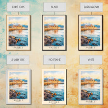 Load image into Gallery viewer, Antibes, France Watercolor Print, Vacation Gift, France Wall Art, Beach Painting, Beach Decor, Large Wall Art, Wood Frame Art