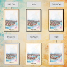 Load image into Gallery viewer, Aruba, autonomous country of the Kingdom of the Netherlands Watercolor Beach Print, Vacation Gift, autonomous country of the Kingdom of the Netherlands Wall Art, Framed Canvas Print, Framed Beach Painting