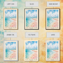 Load image into Gallery viewer, Blue Lagoon Island, Bahamas Watercolor Print, Vacation Gift, Bahamas Wall Art, Beach Painting, Beach Decor, Large Wall Art, Wood Frame Art