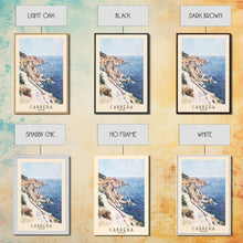 Carregar imagem no visualizador da galeria, Cabrera, Spain Watercolor Beach Print, Vacation Gift, Spain Wall Art, Framed Canvas Print, Framed Beach Painting