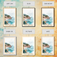 Cargar imagen en el visor de la galería, Cala Salada, Spain Watercolor Beach Print, Vacation Gift, Spain Wall Art, Framed Canvas Print, Framed Beach Painting