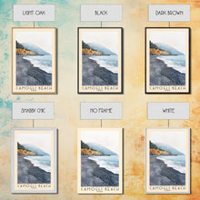 Carregar imagem no visualizador da galeria, Camogli Beach, Italy Watercolor Beach Print, Vacation Gift, Italy Wall Art, Framed Canvas Print, Framed Beach Painting