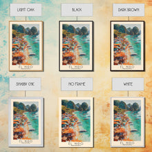 Load image into Gallery viewer, El Nido, Philippines Watercolor Beach Print, Vacation Gift, Philippines Wall Art, Framed Canvas Print, Framed Beach Painting