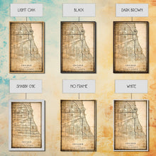 Load image into Gallery viewer, Distressed Chicago map print poster or framed canvas, Illinois road map print poster canvas, Chicago city map print poster canvas