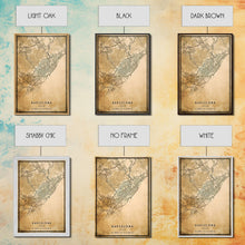 Load image into Gallery viewer, Barcelona Spain map print poster or framed canvas, Barcelona map print poster canvas, Spain city map print poster canvas, Vintage Travel Art