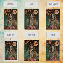 Load image into Gallery viewer, Ghostly Witch With Red Apple, Framed Canvas Print, Wall Art, Spooky Decor, Halloween Decoration, Living Room Art, Unique Gift