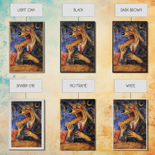 Carregar imagem no visualizador da galeria, Business Werewolf Eating a Hot Dog, Framed Canvas print, Funny Halloween Art, Spooky Season, The Scream Inspired Funny Art