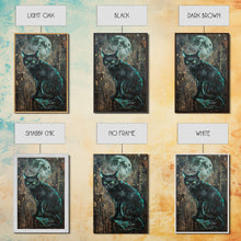 Load image into Gallery viewer, Black Cat with Piercing Green Eyes, Framed Canvas Print, Spooky Cat Art, Witchy Feline Decor, Halloween Wall Art, Gothic Cat Decor