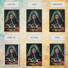 Load image into Gallery viewer, Enchanting Fortune Teller with Crystal Ball Under Moonlight - Mystical Witchcraft Framed Canvas Print, Halloween Gothic Home Decor