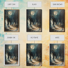 Carregar imagem no visualizador da galeria, Ghostly Figures in Forest, Halloween Art Print, Spooky Home Decor, Framed Canvas Print, Creepy Art, Halloween Wall Decor, Seasonal Wall Art