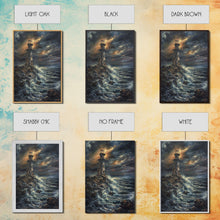 Load image into Gallery viewer, Eerie Castle on Cliff, Halloween Art Print, Spooky Home Decor, Framed Canvas Print, Creepy Art, Halloween Wall Decor, Seasonal Wall Art