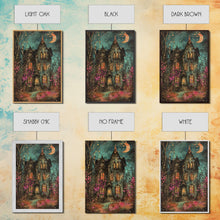 Load image into Gallery viewer, Enchanted Gothic House Framed Canvas Print, Halloween Wall Art, Spooky Art, Home Decor, Living Room Decor, Gothic Artwork, Haunted House