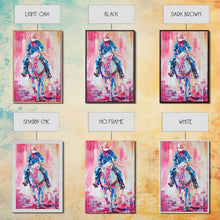Load image into Gallery viewer, Cowboy Riding in Pink - Colorful Western Art, Framed Canvas Print, Living Room Decor, Cowboy Painting, Vibrant Wall Art