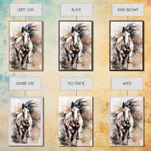 Cargar imagen en el visor de la galería, Charging Horse with Dust - Framed Canvas Print, Intense Living Room Art, Bold Bedroom Decor, Equestrian Art, Wall Art