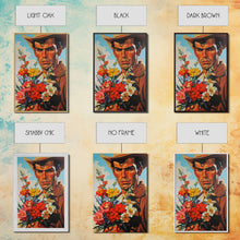 Load image into Gallery viewer, Cowboy with Bouquet of Flowers - Framed Canvas Print, Western Living Room Art, Rustic Bedroom Decor, Americana Art, Wall Art