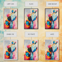 Cargar imagen en el visor de la galería, Flowering Cactus Framed Canvas Print - Desert Plant Wall Art, Living Room Decor, Modern Artwork, Unique Succulent Art for Bedroom and Office