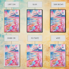 Load image into Gallery viewer, Colorful Tropical Beach Scene with Palm Tree - Framed Canvas Print, Vibrant Coastal Art, Living Room Decor, Beach Wall Art