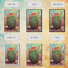 Load image into Gallery viewer, Bold Barrel Cactus Art with Red Spines - Framed Canvas Print, Vibrant Desert Decor, Living Room Art, Cactus Wall Art for Home