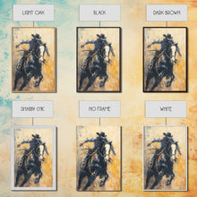 Carregar imagem no visualizador da galeria, Action-Packed Cowboy on Horseback - Framed Canvas Print, Western Wall Art, Rustic Decor, Living Room and Bedroom Art Print