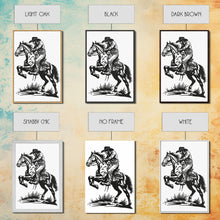 Load image into Gallery viewer, Cowboy Riding Horse with Reins - Framed Canvas Print, Western Wall Art, Rustic Decor, Living Room and Bedroom Art Print