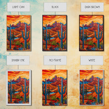 Carregar imagem no visualizador da galeria, Framed Canvas Print, Bright Desert Landscape with Cacti and Mountains, Perfect Wall Art for Living Room or Bedroom