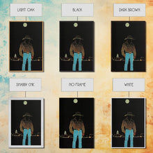 Load image into Gallery viewer, Cowboy Under the Moon Print - Framed Canvas Wall Art, Rustic Western Decor, Nighttime Cowboy Artwork for Living Room, Western Night Sky