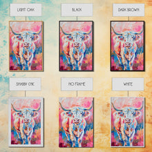 Load image into Gallery viewer, Colorful Highland Cow Art - Rustic Farmhouse Wall Decor, Vibrant Animal Painting, Living Room Art, Highland Cow Canvas Print