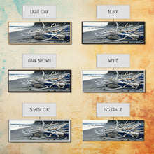 Carregar imagem no visualizador da galeria, Driftwood, Panoramic Framed Canvas Print, Pacific Northwest / Washington State Driftwood Washed Up On The Shore, Extra Wide Format Art