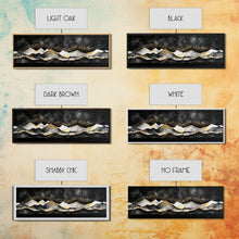 Load image into Gallery viewer, Black & Gold Mountain Landscape Painting, Framed Canvas Print, Panoramic Art, Extra Wide Art, Center Piece Decor, Above Fireplace or Sofa