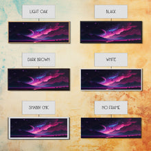 Load image into Gallery viewer, Beautiful Science Fiction Wall Art, Synthwave Style Scifi Art, Framed Canvas Print, Panoramic Alien Worlds and Star Filled Night Sky