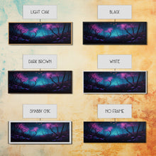 Load image into Gallery viewer, Beautiful Fantasy Forest, Framed Canvas Print, Fantasy Art, Butterflies and Fireflies Light up a Fairy Forest At Night, Framed Wall Art