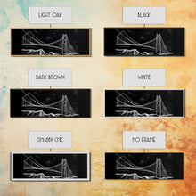 Load image into Gallery viewer, Black And White Suspension Bridge Canvas Print, Large Urban Art Print, Line Art, Chalk Wall Decor, Panoramic, Wall Art, Canvas Print