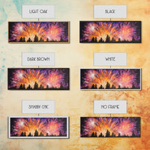 Carregar imagem no visualizador da galeria, Fireworks Over Forest Canvas Art Print, Woods, Pines Trees, Wall Decor, Framed Large Canvas Print, Panoramic, Wall Art, Canvas Print